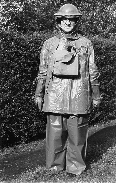 William Turrill in gas protection suit, spring 1940