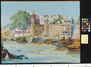 Marianne North Collection: 265. Nepalese Temple and Peepul Tree, with Blue Pigeons bathing