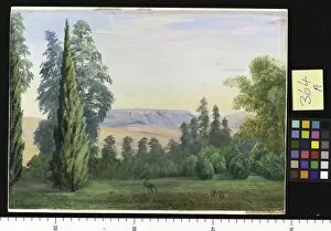 Marianne North Gallery: 364. View of a Table Mountain from Bishop Colensos House, Natal