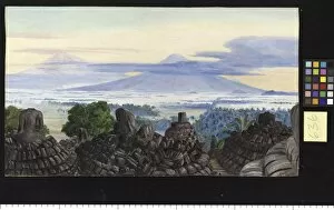 Java Collection: 636. The Volcanoes of Merapi and Marbaboe, Java, from the top of Boro Bodoer