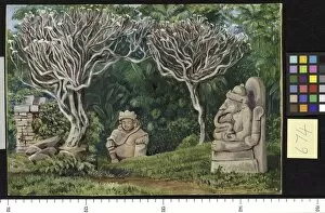 Marianne North Collection: 674. Hindu Idols and Frangipani Trees at Singosari, Java
