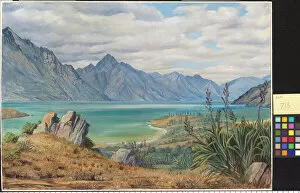 Marianne North Collection: 713. View of Lake Wakatipe, New Zealand