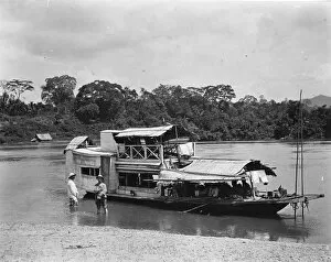 Images Dated 12th February 2015: Henry Ridley and houseboat, Kuala Tembeling, Malaysia, 1911