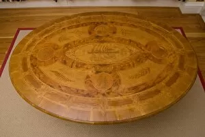 The Larkworthy Table - made from New Zealand woods, and inlaid with 37 species of New Zealand ferns. Table was exhibited at the Colonial and Indian Exhibition in London in 1886