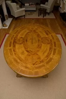 The Larkworthy Table - made from New Zealand woods, and inlaid with 37 species of New Zealand ferns. Table was exhibited at the Colonial and Indian Exhibition in London in 1886